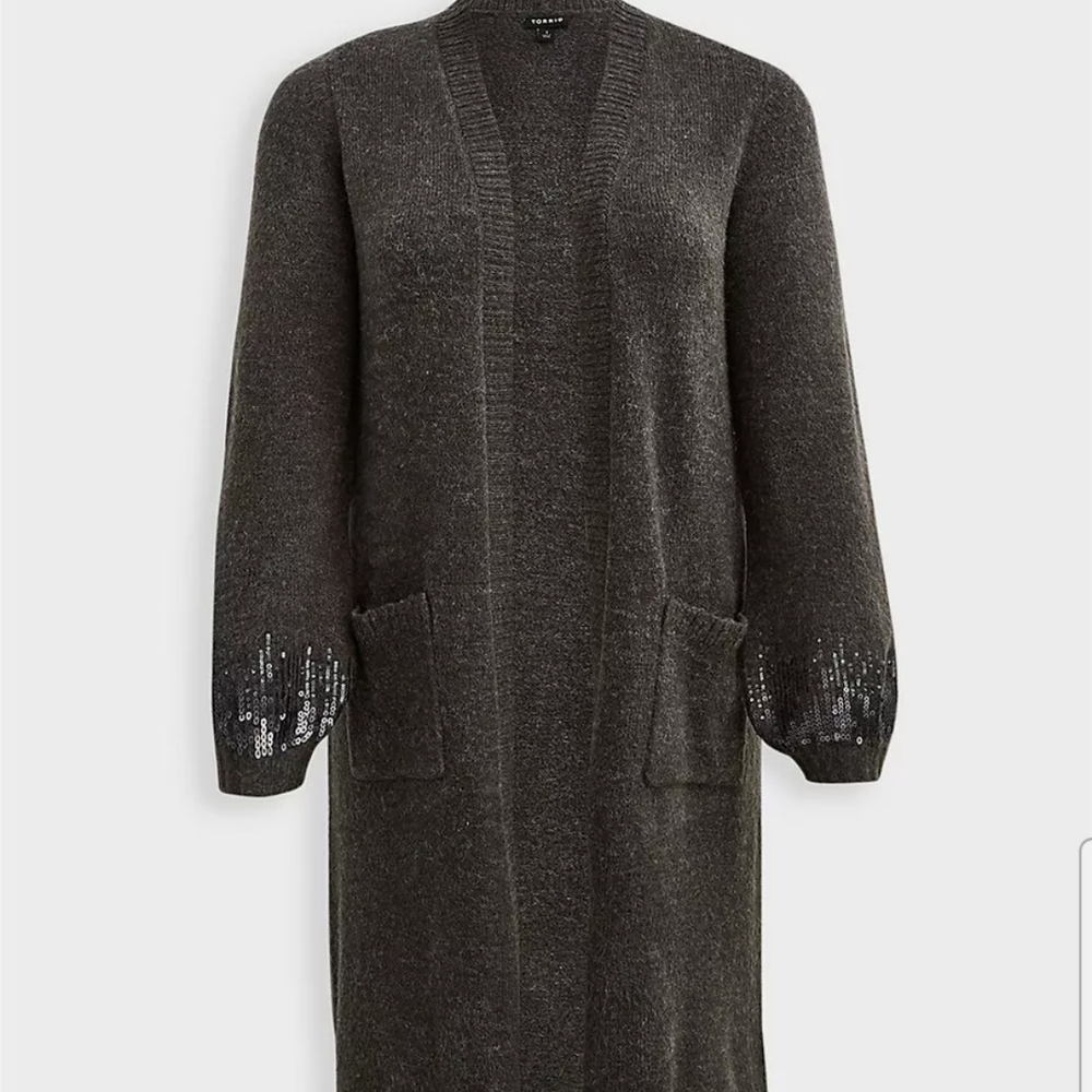 Torrid Charcoal Knit Cardigan with Sequin Accents
